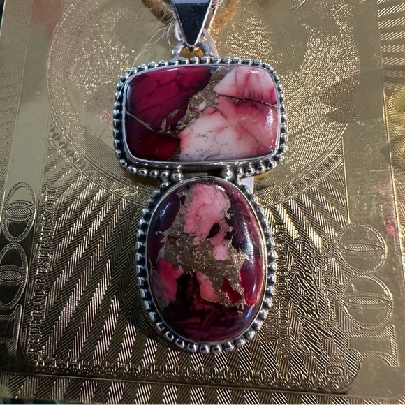 Brand New Sterling Silver 925 Red Rose Dahlia Double Stone Pendant Necklace - Picture 5 of 9